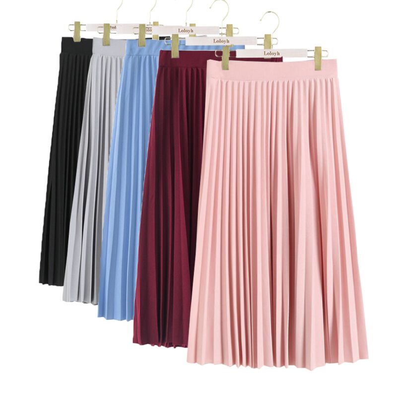 Jupe plissée en mousseline de soie pour femme, taille haute, couleur unie, longueur mi-mollet, vêtements assortis, jupes épaisses extensibles décontractées pour dames, mode