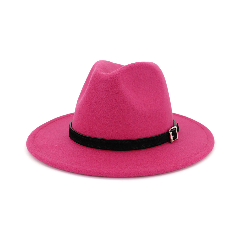 QBHAT-Chapeau anderen feutre de laine à large bord pour hommes et femmes, Fedora avec ceinture, casquette Trilby, chapeau formel de fête, blanc, noir