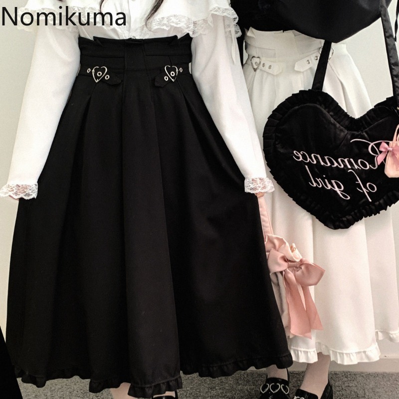 Jupes blanches taille haute pour femmes, tunique japonaise, ligne a, à volants, mode, ample, mignonne, Y2k, 2025