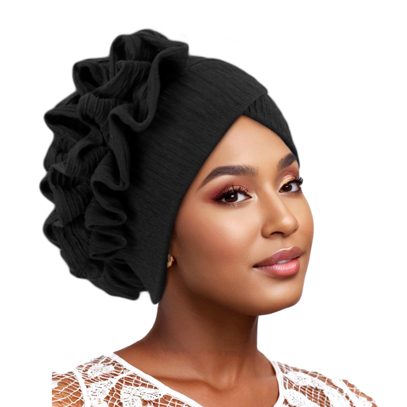 Nouveau musulman à volants fleur élégant Turban chapeau pour femmes Bonnet solide chapeau élastique Islam bonnets chapeaux Ramadan chimio casquette