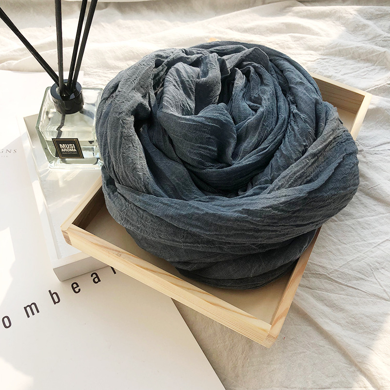 Écharpe Vintage en coton et lin froissé pour hommes et femmes, couleur unie, Pashmina chaud, bord frangé, châles et enveloppes doux, automne hiver