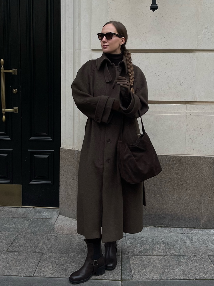 Col montant simple boutonnage laine à lacets Long pardessus femmes élégant manches longues bouton poches manteaux nouveau automne hiver hauts