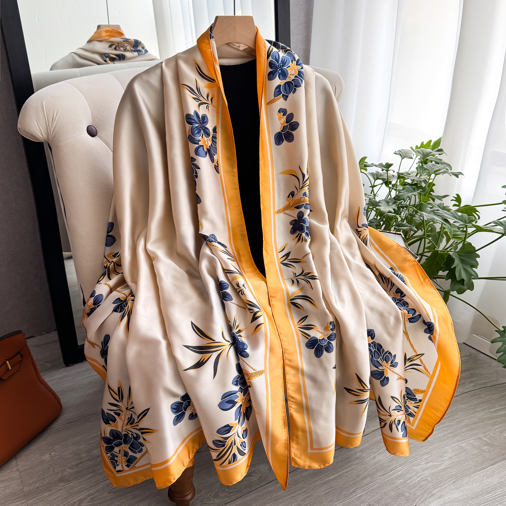 Écharpe en soie classique 180x90cm pour femme, grand format, imprimé tendance, châle de bureau, hijab, écharpe de plage, bandana, foulard, paréo