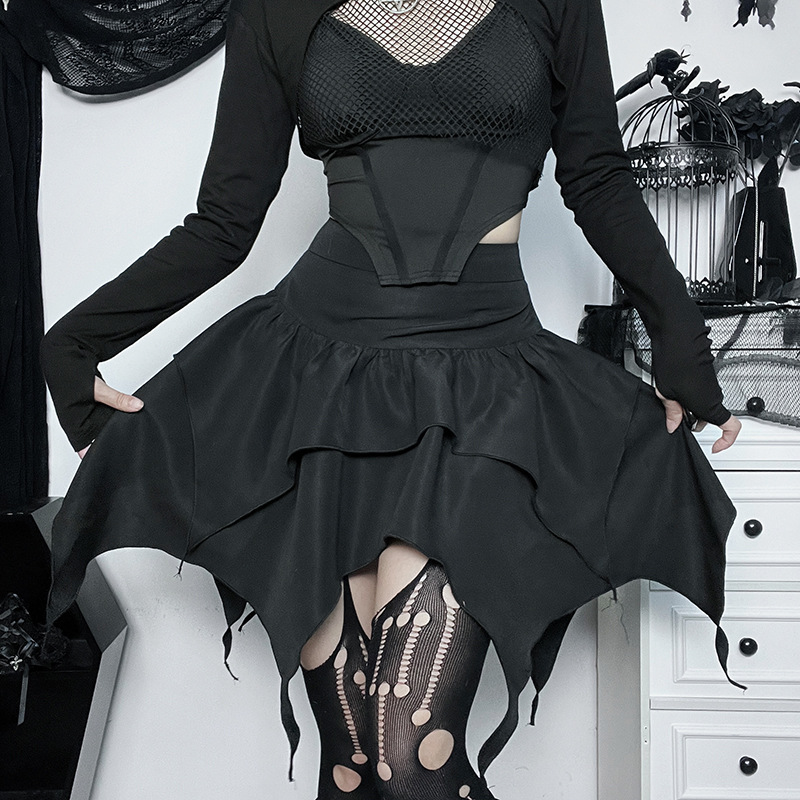 Mini-jupe courte froncée à volants pour femmes, jupes irrégulières punk gothiques, robe de proximité solide, mode d'été sexy, nouveau