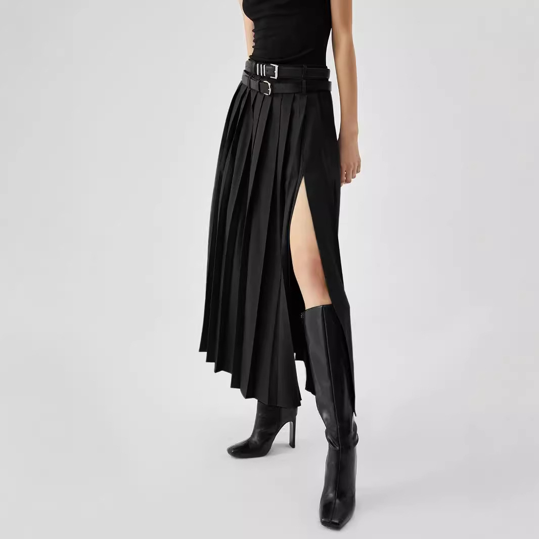 Jupes plissées pour femmes, costume gris, à la mode, taille haute, Slim, fente, jupe longue pour les déplacements, vêtements Y2k, nouvelle collection