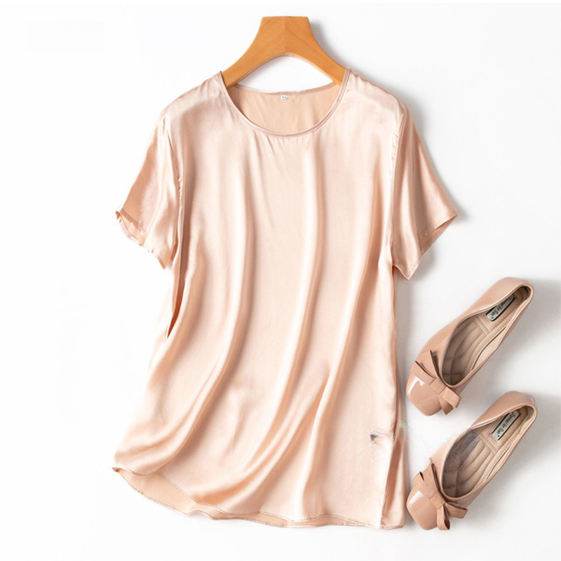 100% soie de mûrier 19 Momme Charmeuse soie femmes débardeur T-shirt à manches courtes chemise Blouse couleurs unies été M L XL AA4270