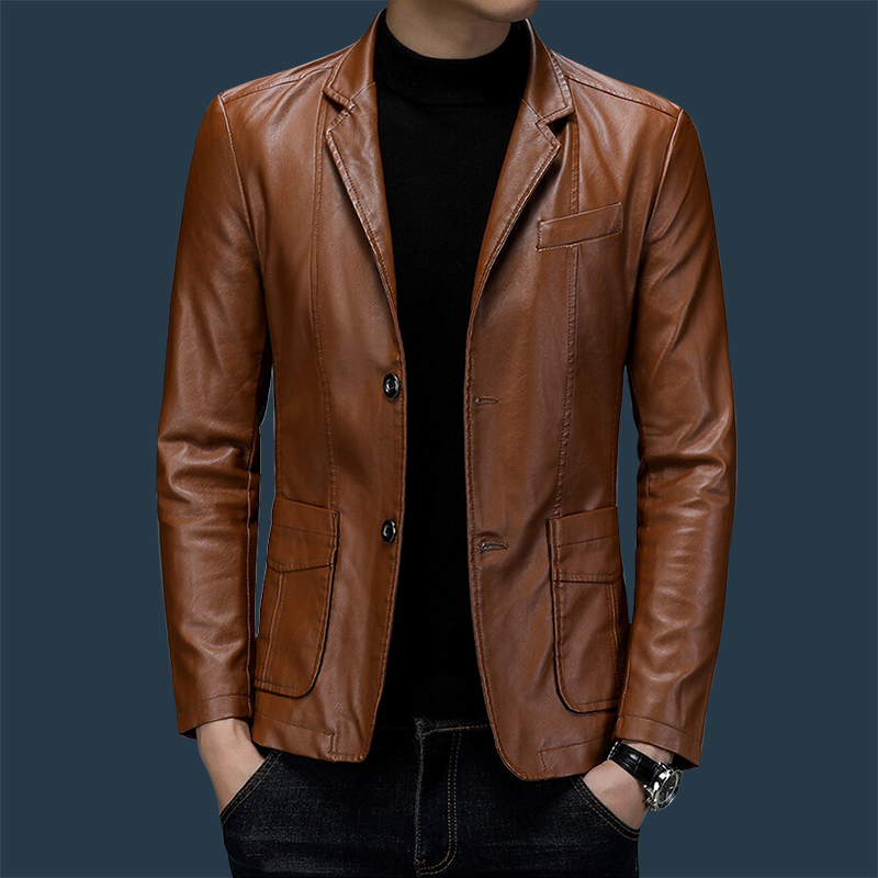 Men Pu Blazers New Korean Style Slim Fashion Leather Coat Streetwear Dress Suit Coat Mens Jackets Lapel Business Leather Jackets