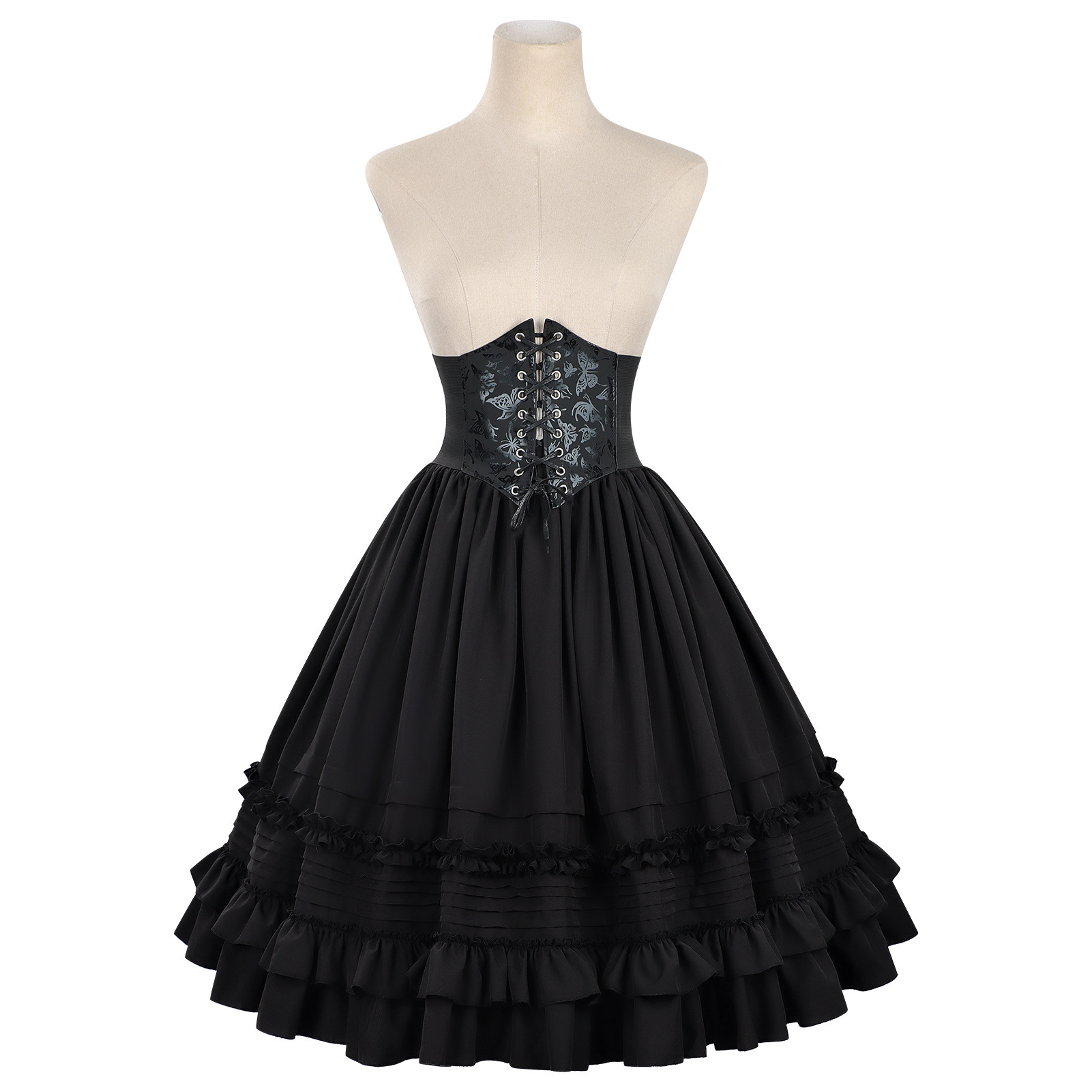 Jupe à superpositions steampunk médiévale pour femmes, jupe gothique Lolita, corset amincissant la taille, volants doux, chemise, robe victorienne d'Halloween