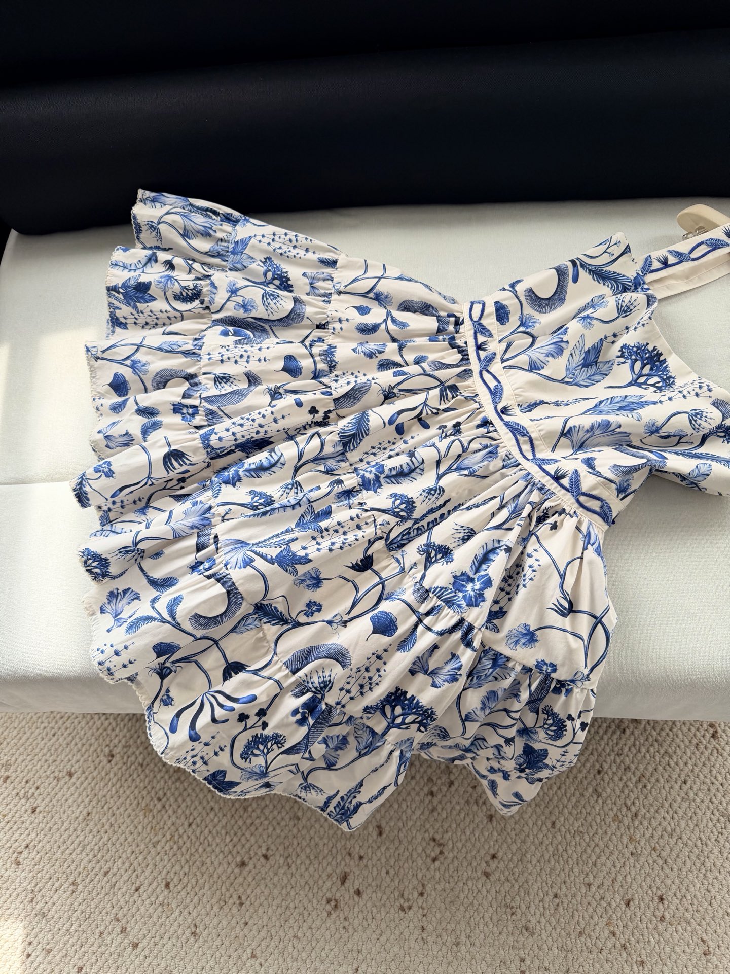 Robe débardeur pour femme, imprimé floral bleu, 100% coton, broderie, sans manches, taille haute, col carré, robe courte décontractée pour femmes