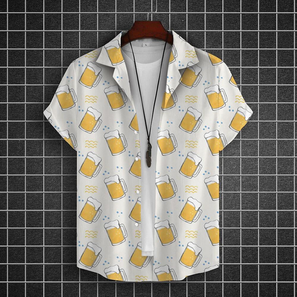 Chemise Hawaïenne pour Hommes Imprimée 3D Bière Manches Courtes T-shirts de Fête à la Bière Hauts Décontractés d'Été Amples et Oversize Vêtements pour Hommes
