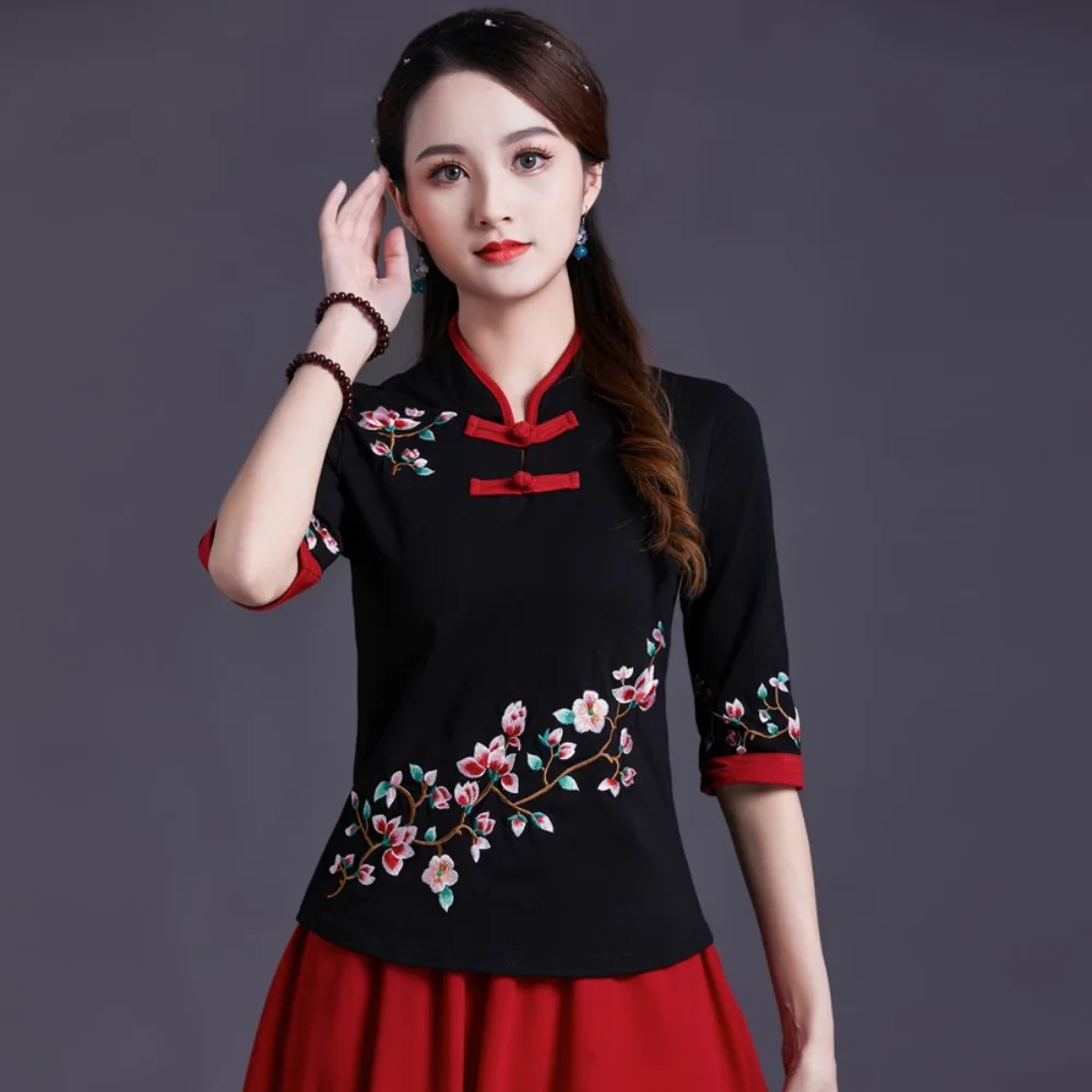 Économie brodés de style ethnique pour femmes, chemises élégantes, vêtements vintage, mode décontractée, vêtements d'été, Y2K