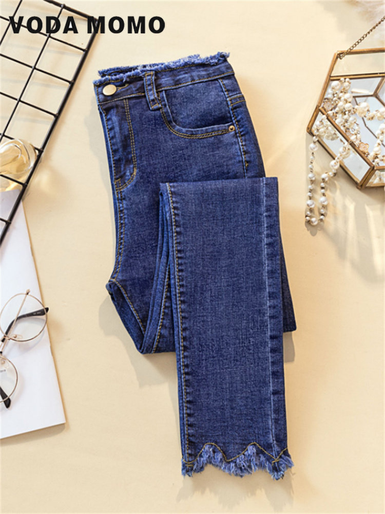 Jean en denim noir pour femmes, pantalon moulant, bas de commande