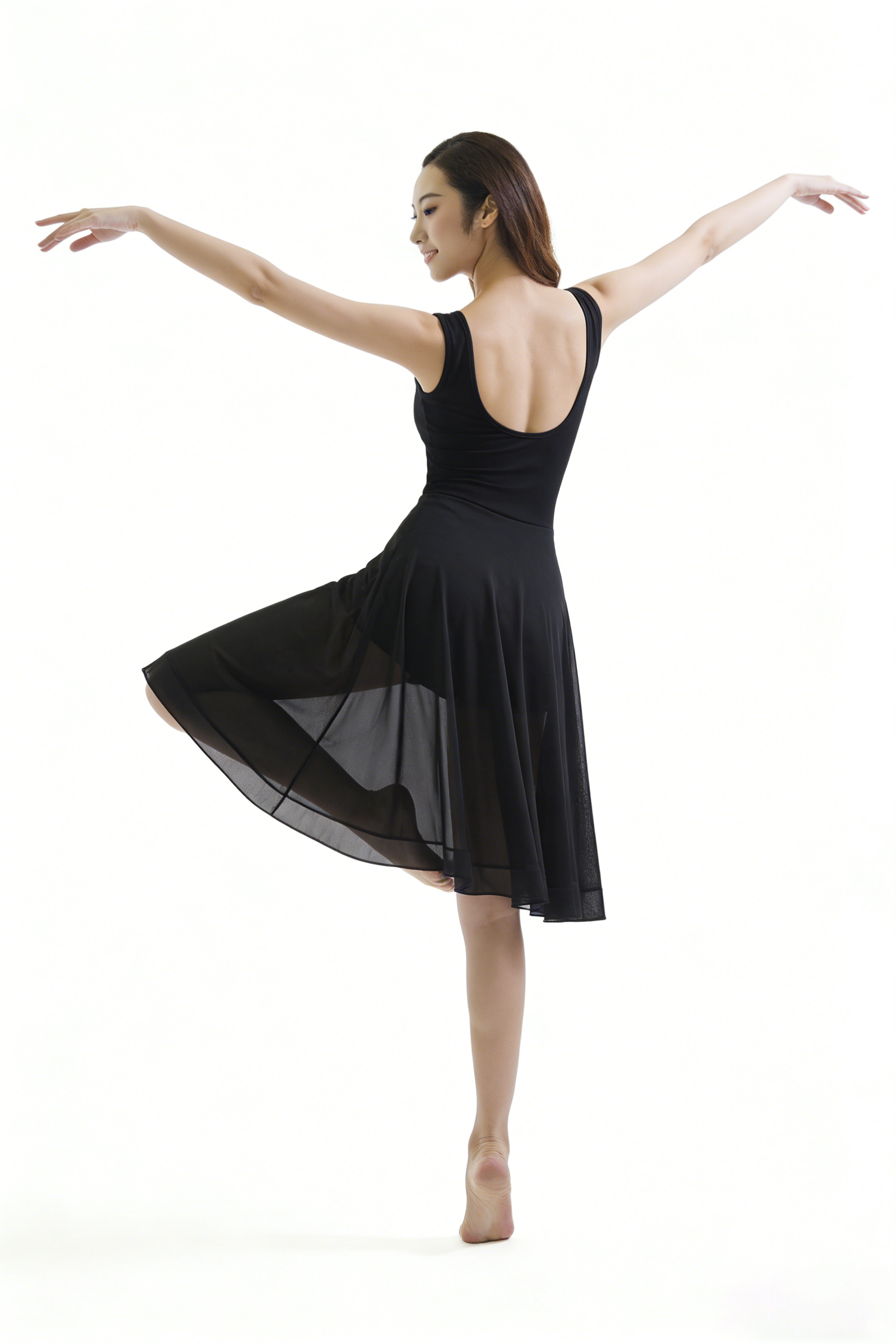Costume de danse lyrique pour femmes adultes, tenue de danse moderne et contemporaine, robe fluide en tulle et maille à col en V et dos nu pour performance scénique