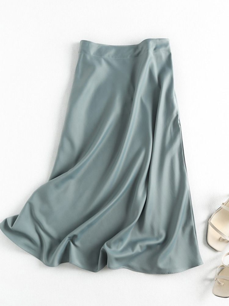 Jupe longue en satin taille haute pour femme, simple et élégante, idéale pour l'été