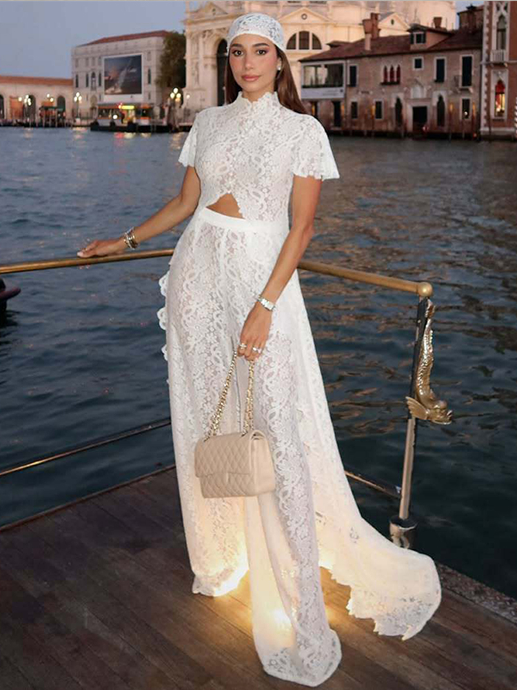 Ensemble décontracté pantalon et manteau long en dentelle pour femme, hauts transparents unis et pantalons droits longs, collection automne 2026, tenues élégantes pour femme