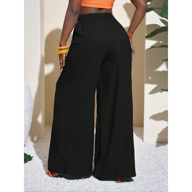 Pantalon à jambes larges de couleur unie pour femmes, pantalon confortable et décontracté pour un usage quotidien, bas pour dames, grande taille 1XL-5XL