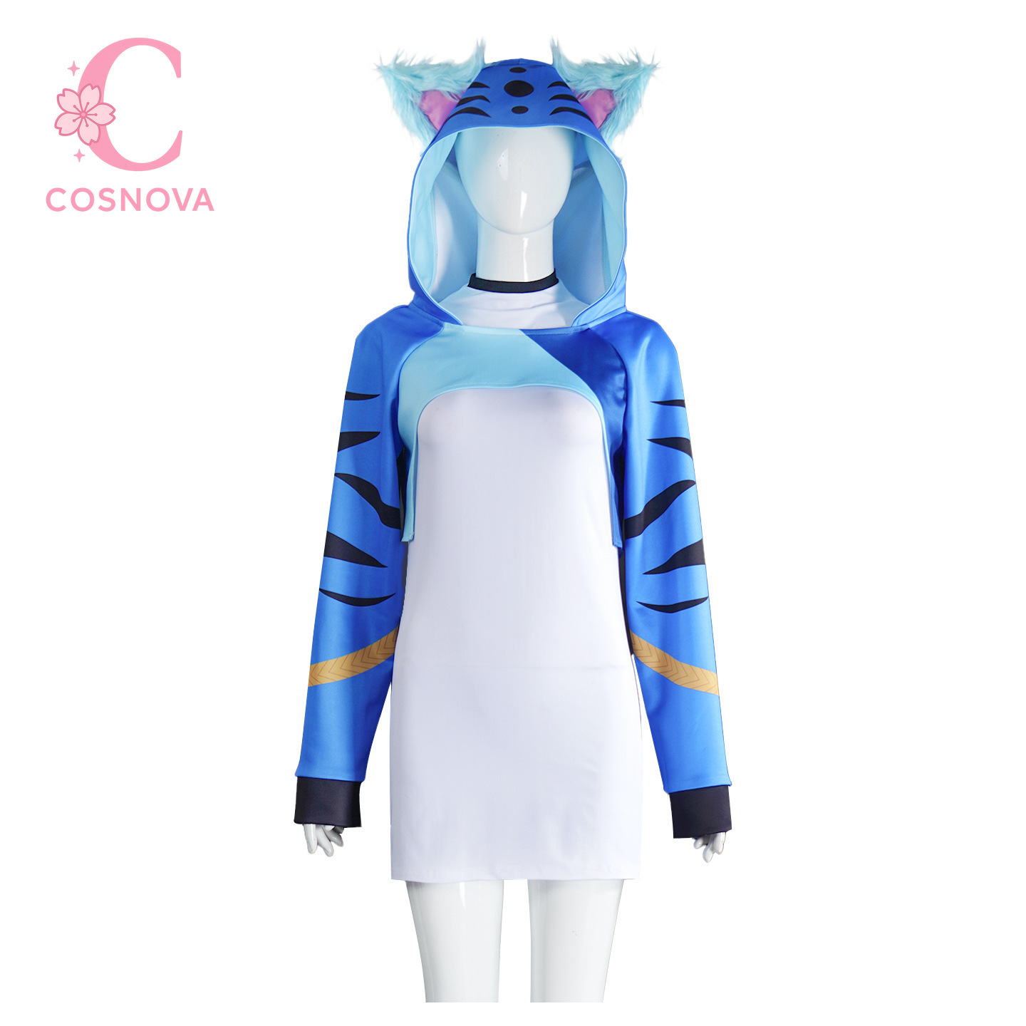 Costume de Cosplay pour femmes, sweat à capuche tigre bleu, tenue de Style idole, robe de personnage d'anime, spectacle sur scène, fête, événement