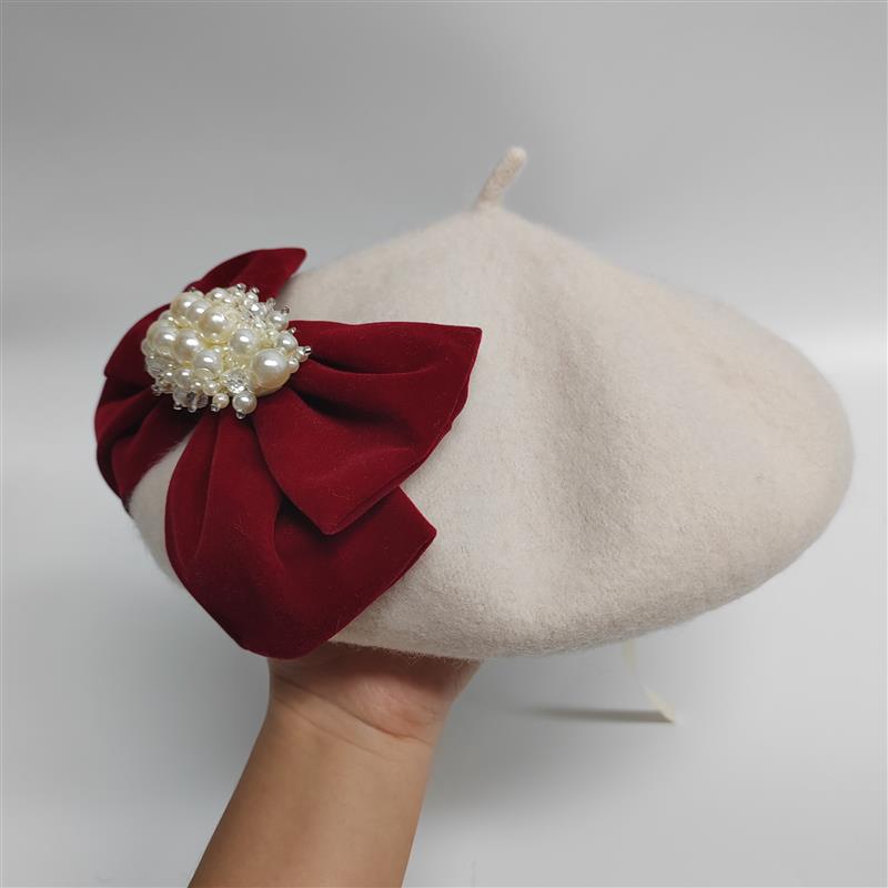 Casquette de peintre en laine noire pour femmes, grand nœud en velours, élégant, à la mode, béret d'artiste doux, automne hiver