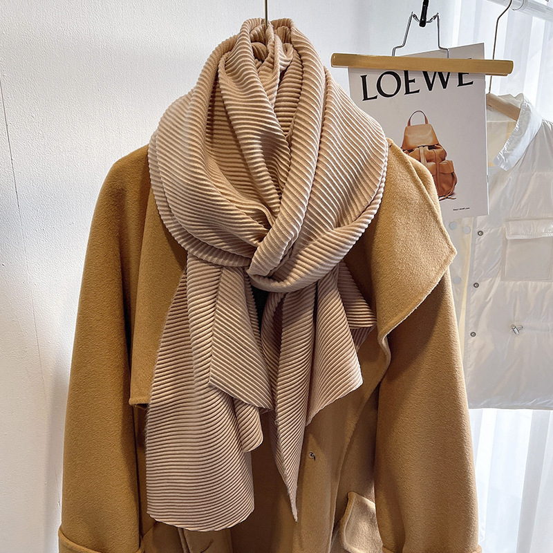 Écharpe plissée unie en faux coton-lin pour femme, châle chaud de style japonais, cache-cou polyvalent de mode coréenne