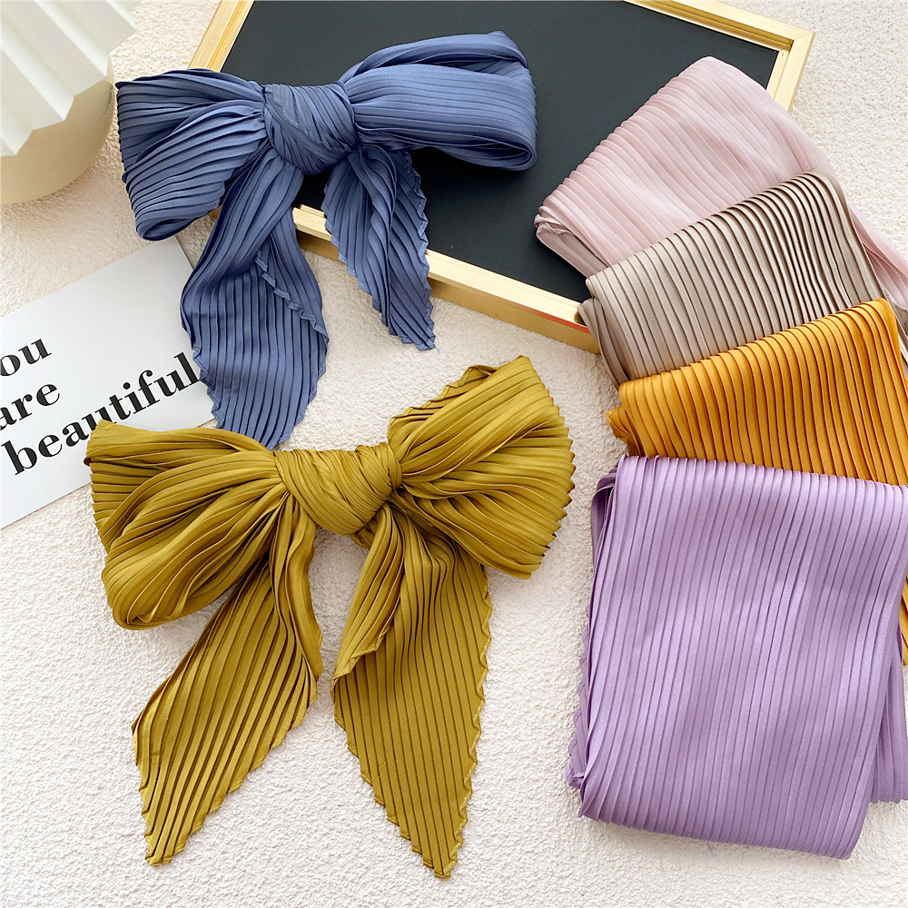 Petit foulard triangle en satin pour femme, plissé, solide, document, cou, cheveux, mouchoir, nœuds, écharpe, femme