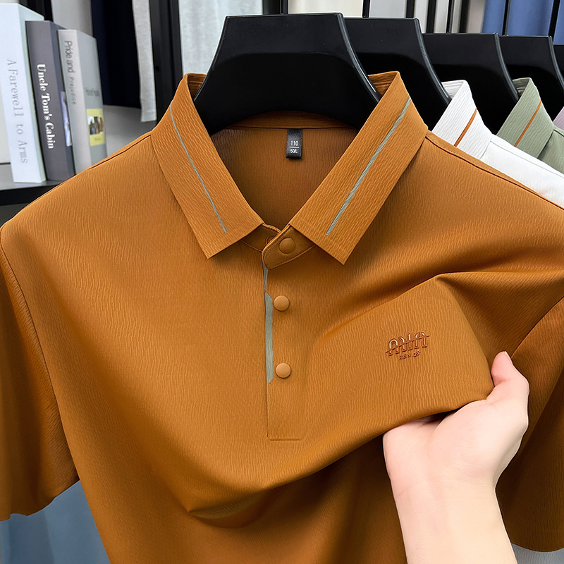 Luxe marque glace soie manches courtes polo shirt homme été mode lettre en Gaufrage confort respirant loisir haut de gamme T-shirt
