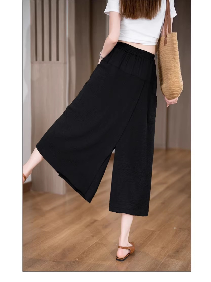 Jupe-pantalon décontractée asymétrique taille haute amincissante, coupe ample, matière fine, style décontracté confortable, pantalon à jambes larges pour grandes tailles
