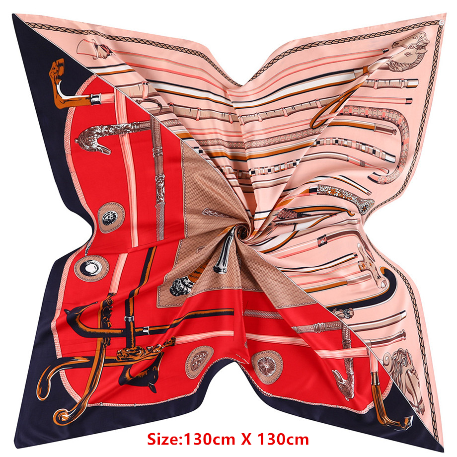 Grand Foulard Carré en Sergé de Marque de Luxe pour Femme, Bandana, Design à la Mode, Châle, 130cm
