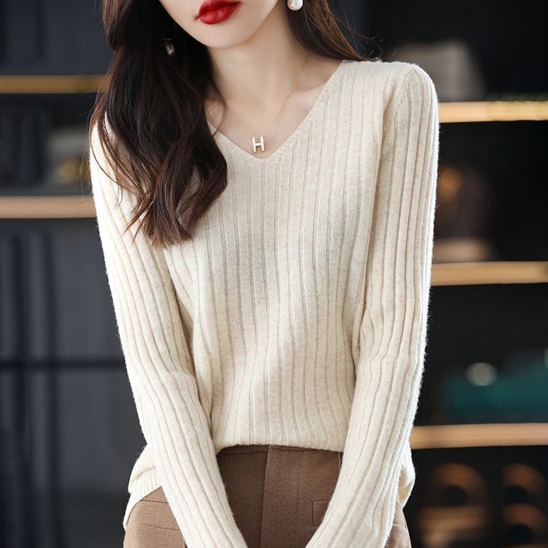 Femmes pull à manches longues haut tricoté pull col en v mode pull femme hiver basique femme vêtements solide OL pull DF4933
