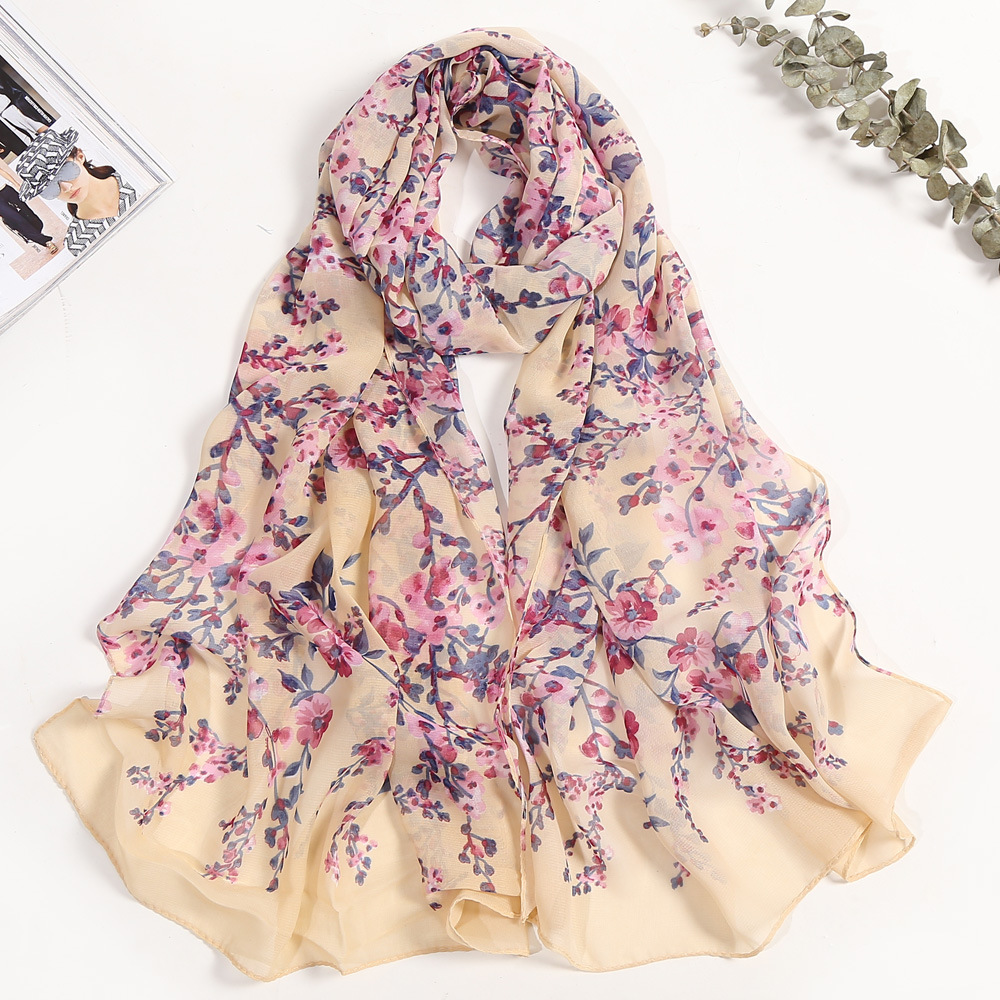 Prune Bossom été en mousseline de soie écharpe femmes Foulard châle Bandana élégant plage Protection solaire de haute qualité