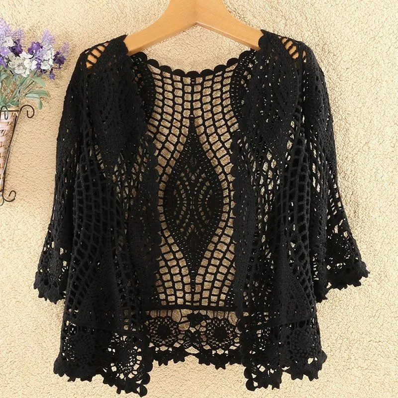 Cardigan tricoté veste femmes printemps été nouveau 2025 châle creux court résistant au soleil hauts femme décontracté tout-match mince dames manteau
