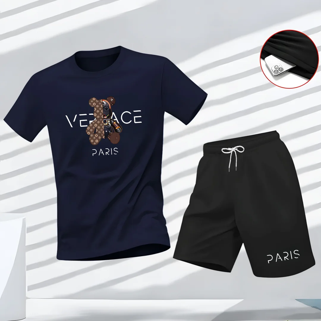 T-shirt d'été pour hommes, streetwear tendance, T-shirt hip-hop à manches courtes, T-shirt décontracté pour le sport et le fitness en plein air et short tw