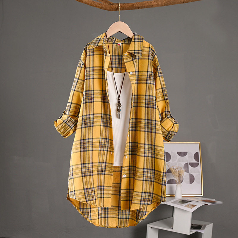 Chemise boutonnée à manches longues pour femmes, chemisiers en lin, style chinois, haut vintage, vêtements à carreaux