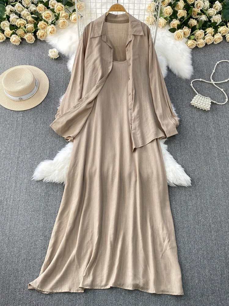 Femmes robe deux pièces ensemble printemps été ample extérieur mince à manches longues petit haut sans manches décontracté Camisole moulante robe tenues