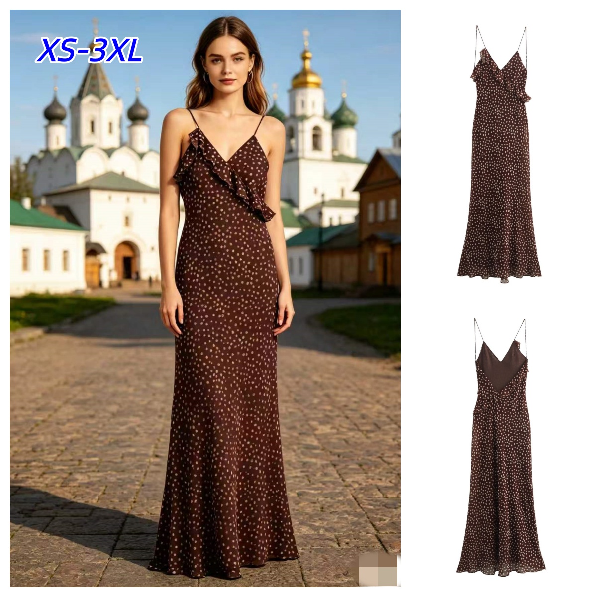 Vêtements pour femmes, style européen et américain, robe rétro sans manches à bretelles, à pois, avec décoration superposée, tendance et simple