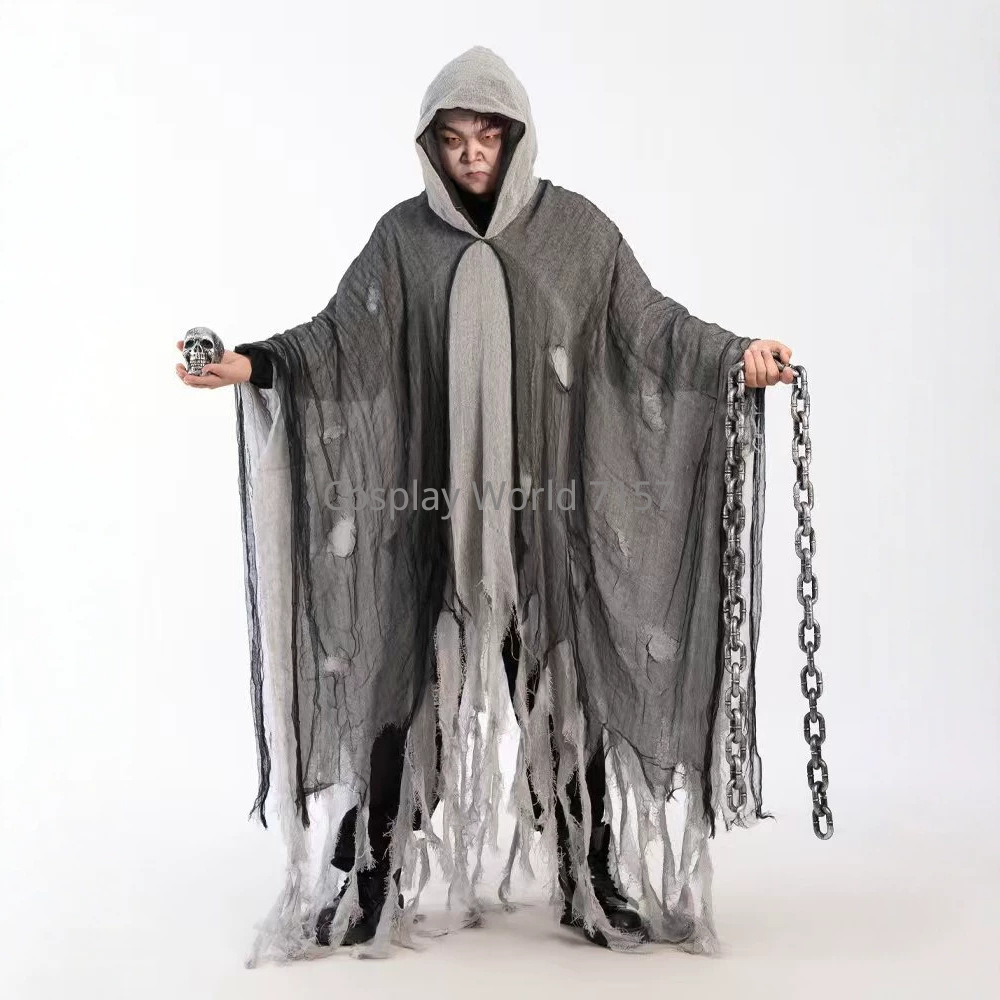 Cape de déguisement d'horreur pour adulte, style déchiré et usé, avec capuche, pour Halloween, zombie, sorcière, magicien, fête de carnaval
