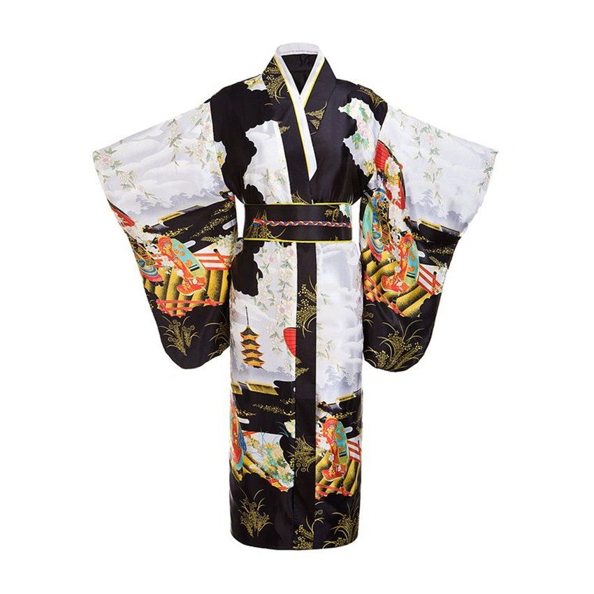 Robe de soirée noire pour femmes, tenue de cérémonie japonaise, costume cosplay, taille unique, ZW01