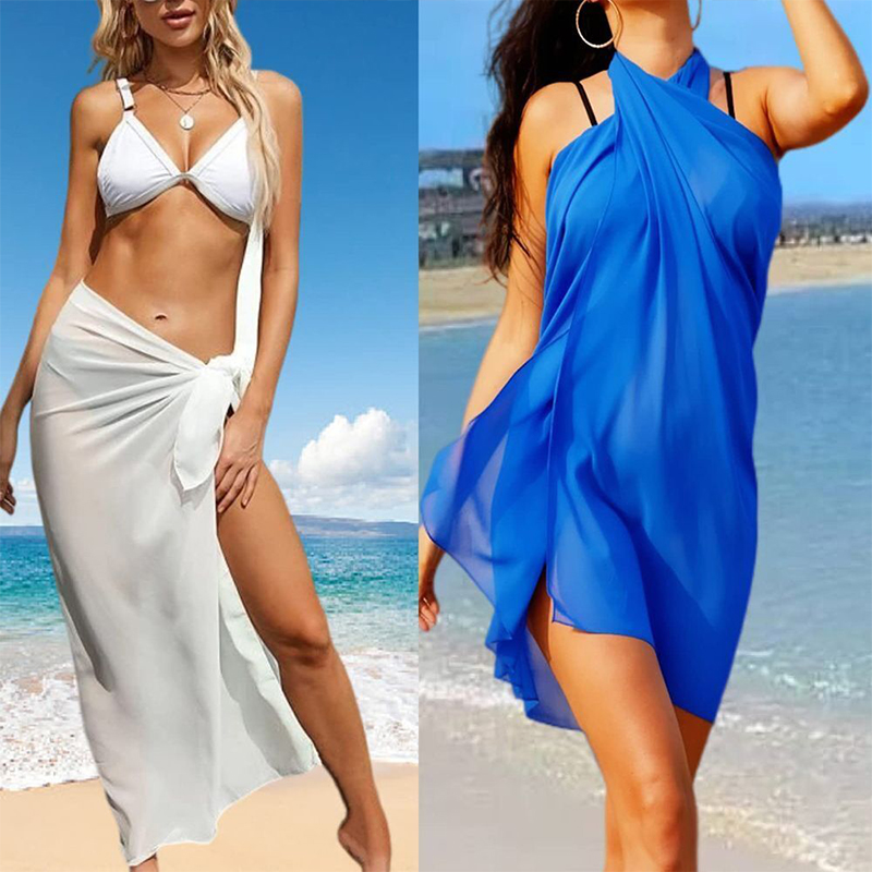Jupe de plage longue en mousseline de soie, Sarong, écharpe, Cover-Up pour Bikini