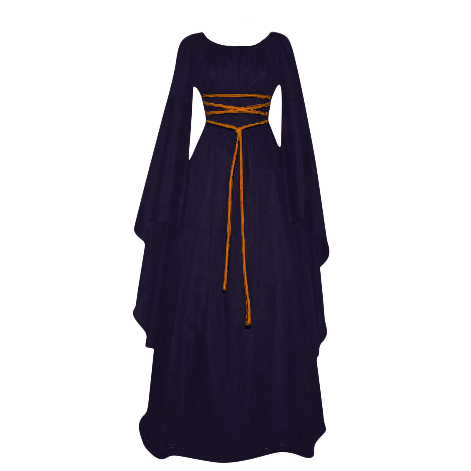 Costume d'halloween pour femmes, manches longues, col rond, taille à lacets, robes irrégulières, robe de soirée élégante rétro médiévale