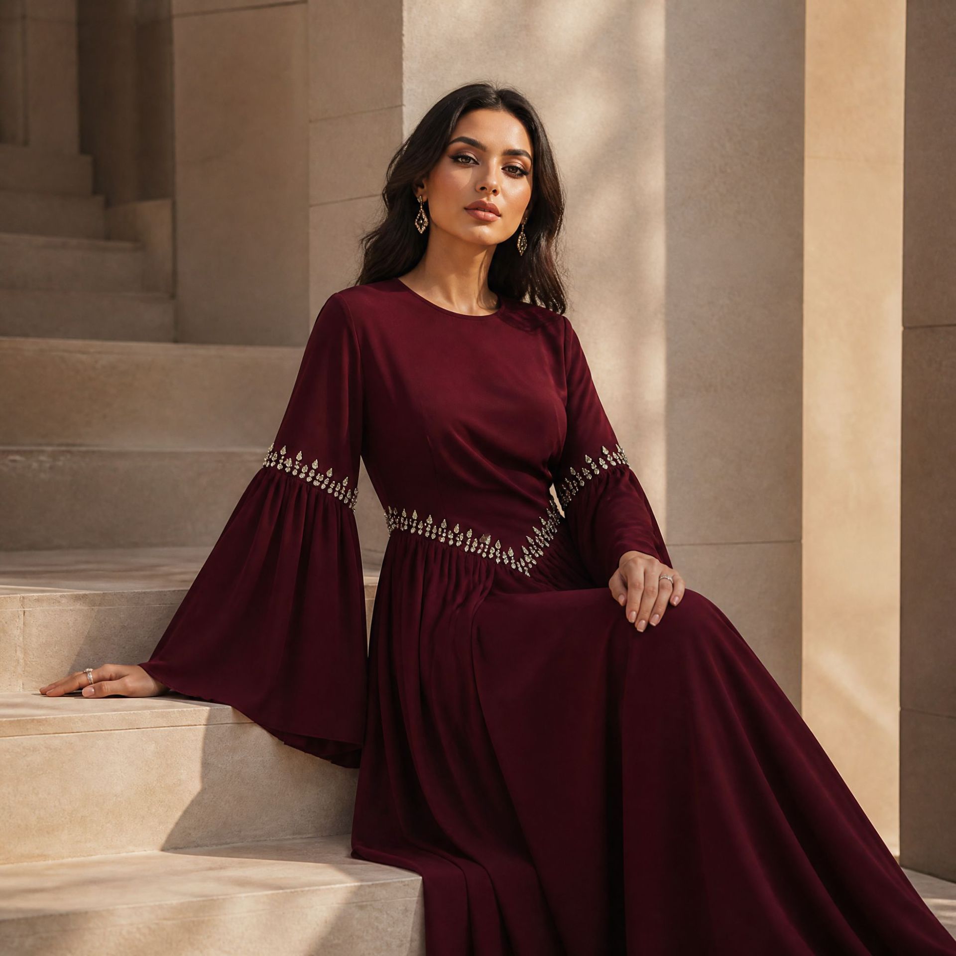 Robe d'Aïd Abaya pour femmes musulmanes, robes ornées de diamants, Jalabiya Abayas, Kaftan à lacets, Islam, Ramadan, Maroc, Dubaï, Vestidos, Robe longue arabe