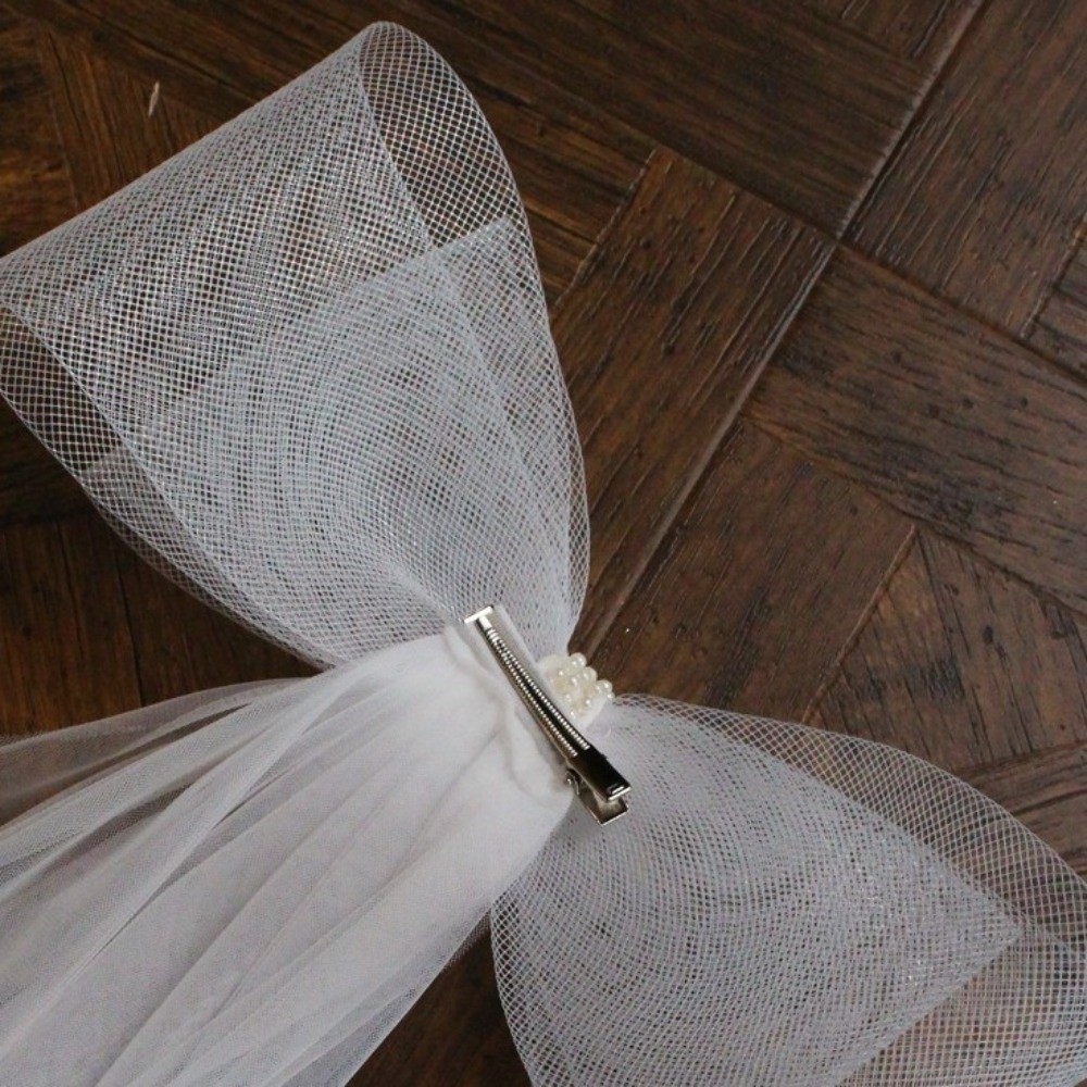 Voile de mariée mignon à double couche, accessoires pour cheveux, voiles courts avec nœud papillon, voiles transparents pour filles