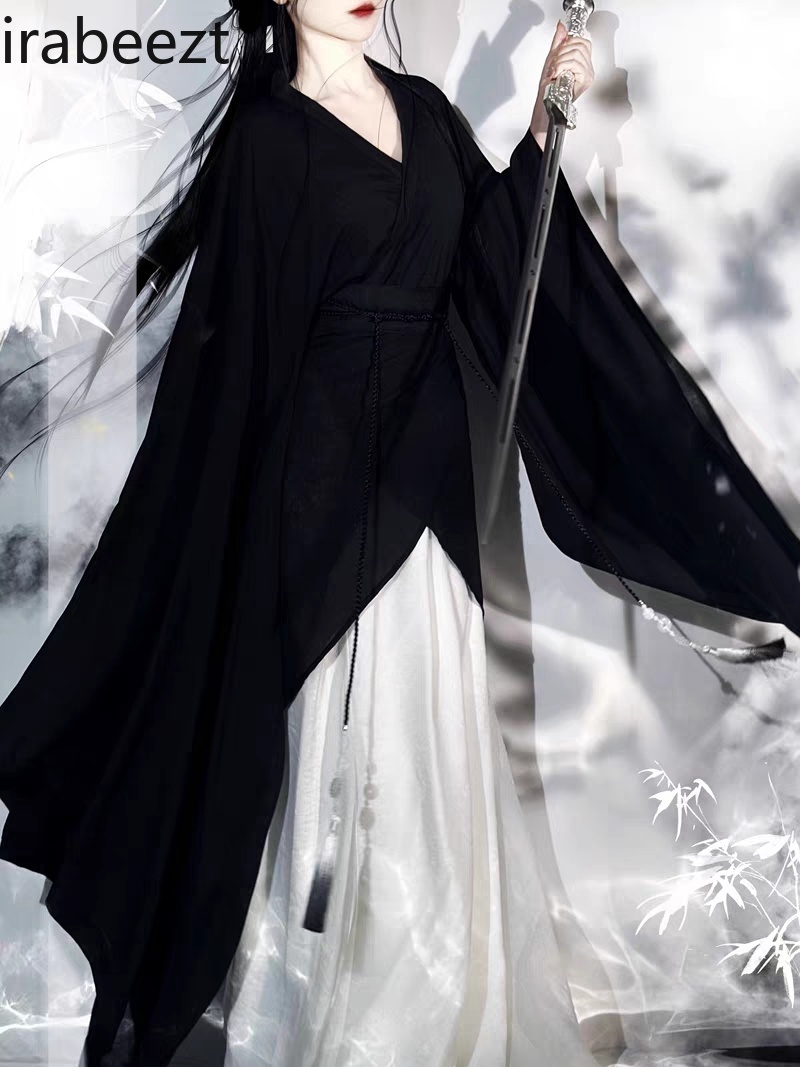 Wei Jin dynasties du sud et du nord Hanfu femmes mince grand col à manches Sexy ensemble complet robe traditionnelle chinoise pour les filles