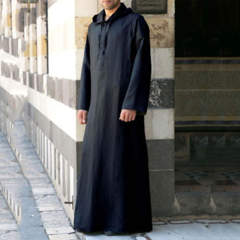 Qamis à capuche pour hommes, couleur unie, manches longues, style islamique, Kaftan, Jubba, vêtements arabes traditionnels, grandes tailles, robes – Arabie Saoudite, Dubaï