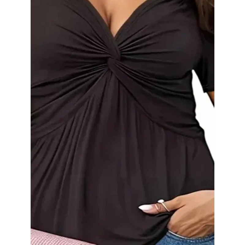 Grande taille 1Xl-5XL nouvelles femmes t-shirt col en v à manches courtes couleur unie Sexy décontracté mince mode t-shirt hauts Femme vêtements