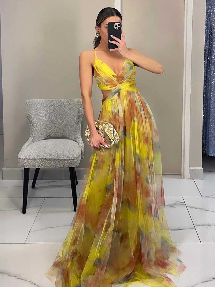 Robes Bohème Chic pour Soirée, Robes d'Été Taille Haute pour Femmes, Robe Longue Sexy en Maille Dos Nu à Bretelles Fines pour Anniversaire, Effet Amincissant