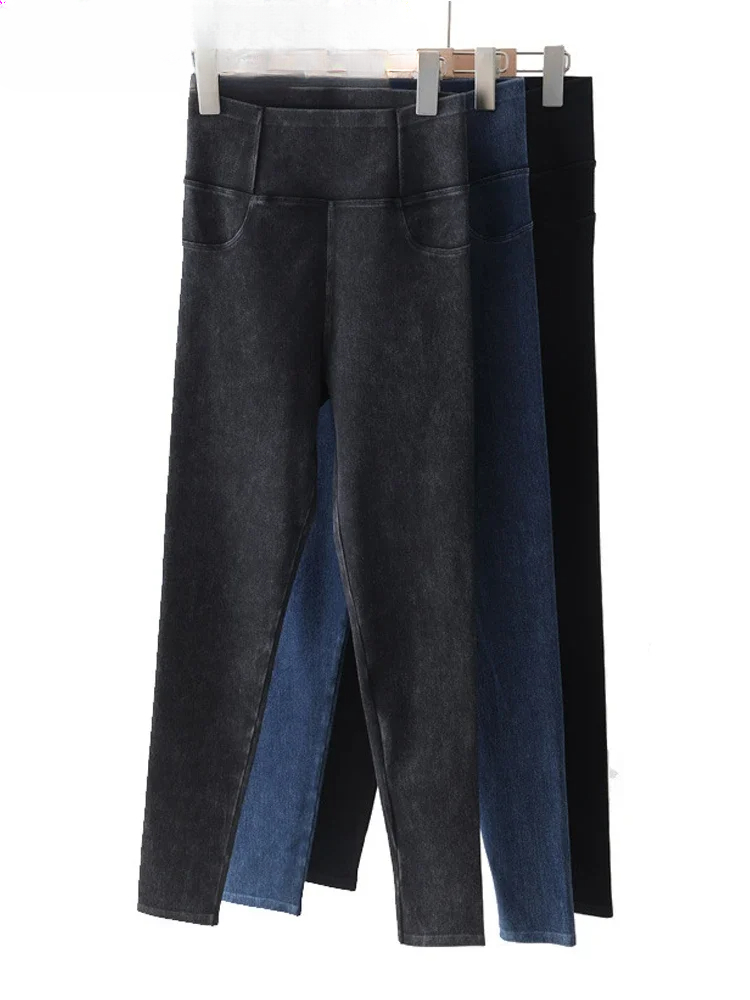 2025 nouveau Jean Legging Yoga Fitness Leggings femmes taille haute poche bout à bout Slim Skinny Jean serré Stretch jegging