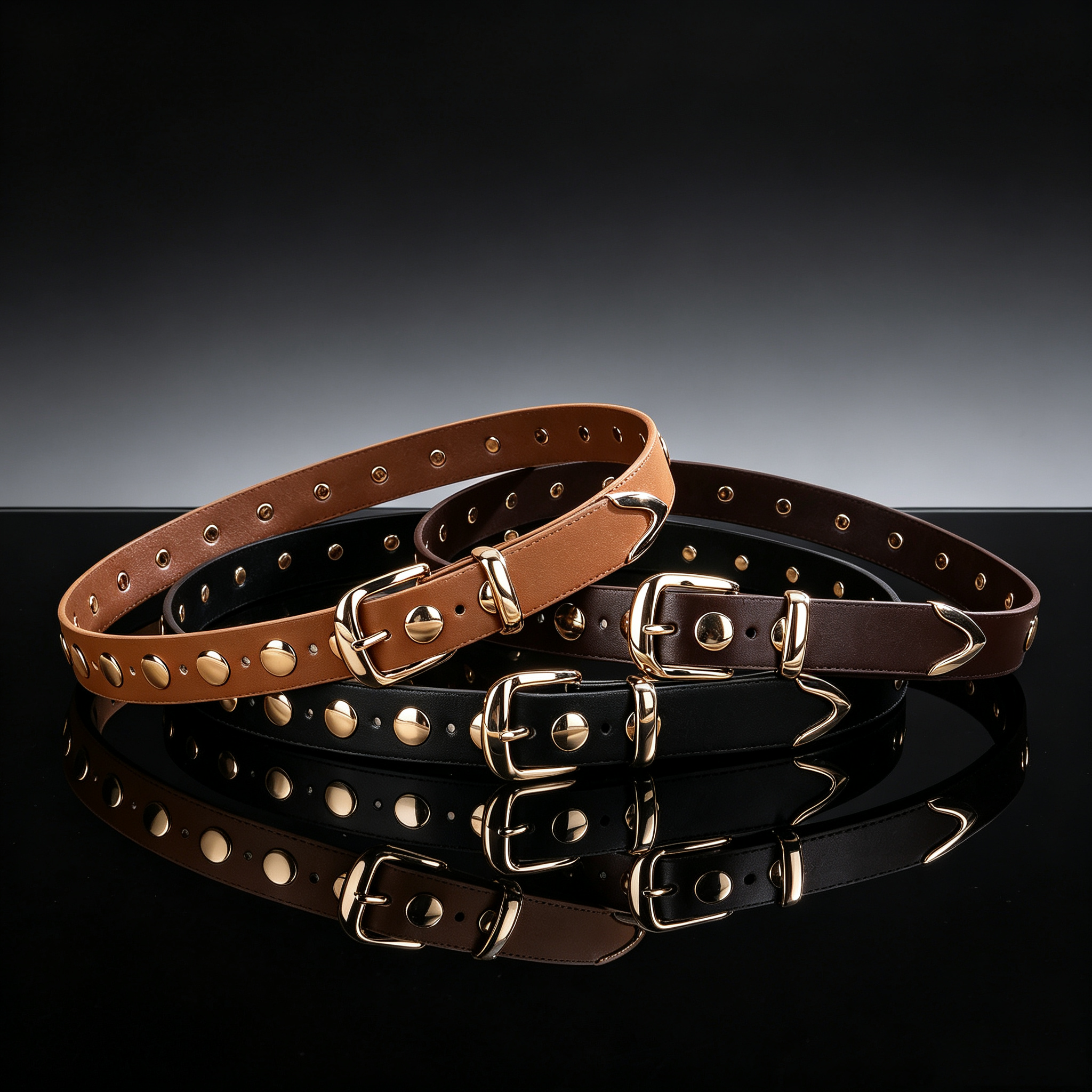 Ceinture cloutée pour femmes, pour robe en jean, mode Punk, ceinture en cuir noir avec boucle or/argentée, ceinture pour femmes