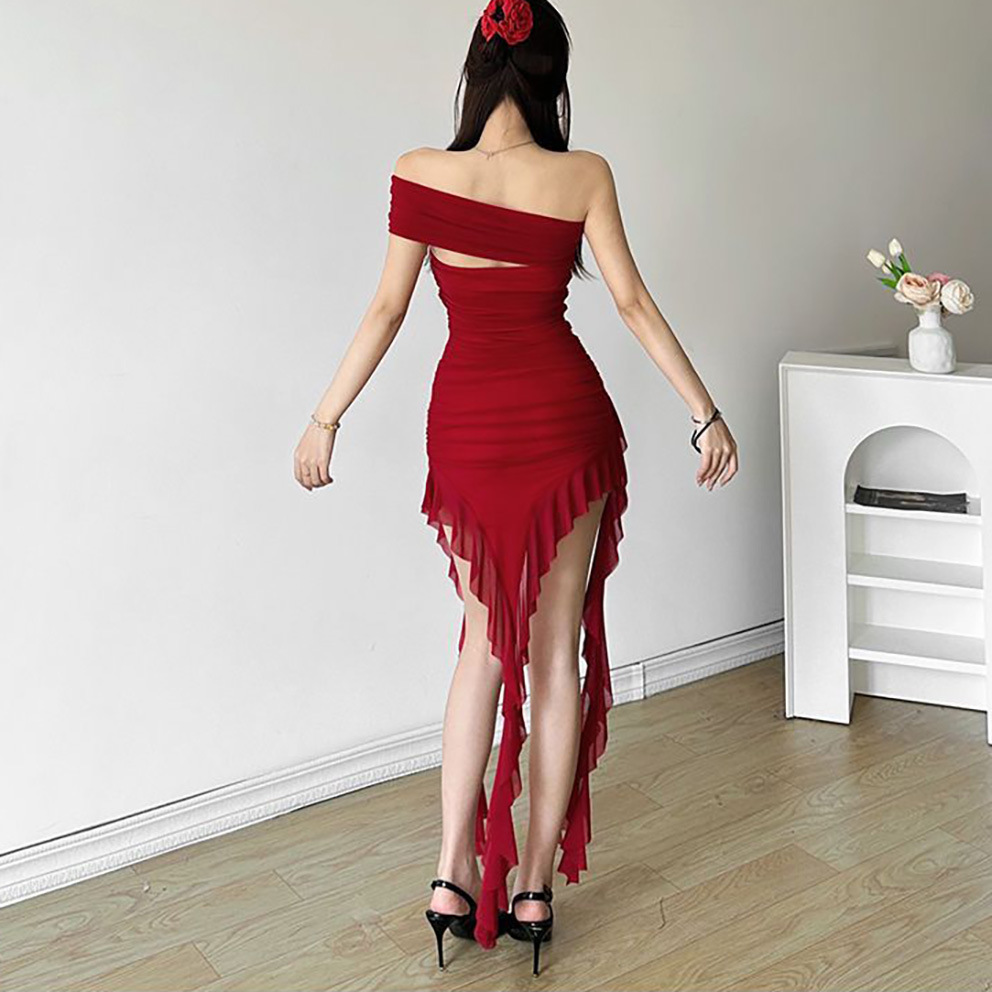 Dentelle épissage Sexy Perspective robe femmes irrégulière sans manches bord robe été longue fête vacances robe de soirée