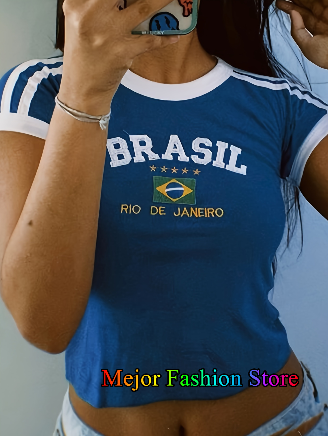 T-shirt d'été pour femmes cinq étoiles brésil lettre esthétique 90's décontracté à manches courtes T-shirt Kpop Streetwear haut Vintage Y2k vêtements