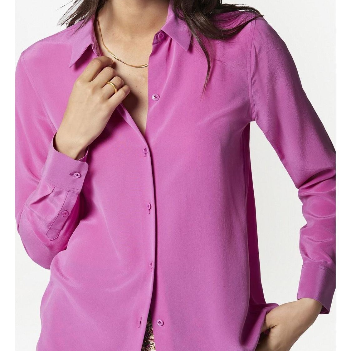 Femmes haut de gamme classique couleur unie 100% soie véritable T-Shirts soyeux sable lavé mûrier soie à manches longues Blouses hauts élégants