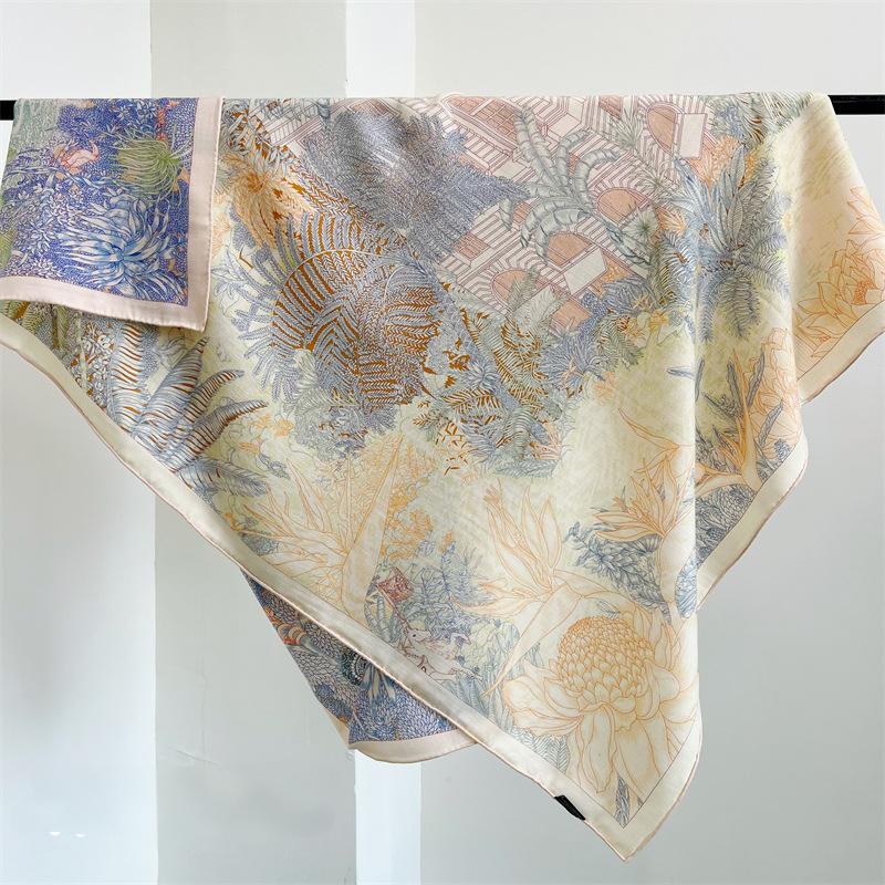 Grand carré pour femmes, Design de luxe, châle à la mode pour l'hiver, marque Bandana en laine de soie